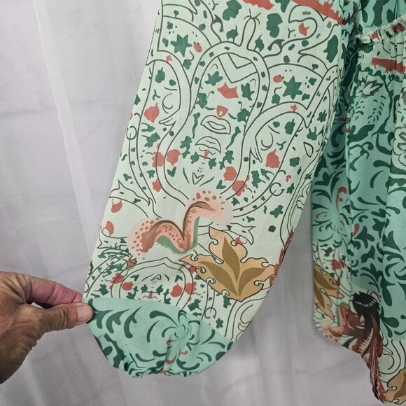 Misslook Blouse Boho Festival Green Floral Cottage Retro Hippie M - Picture 3 of 12